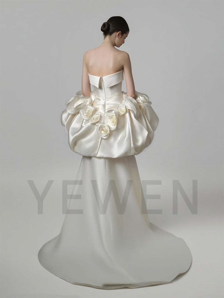 Fashin 3D Satin Flowers Wedding Cape with The Dress Bridal Gown Customised
