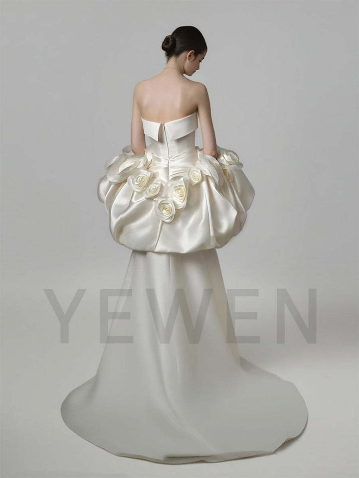 Fashin 3D Satin Flowers Wedding Cape with The Dress Bridal Gown Customised
