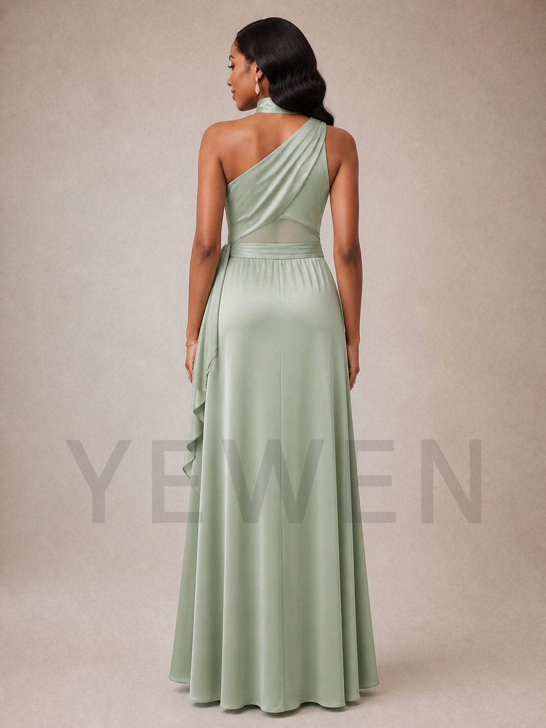 Sage Green Satin Maternity Baby Shower Dress Criss Cross Halter Neck ZX005