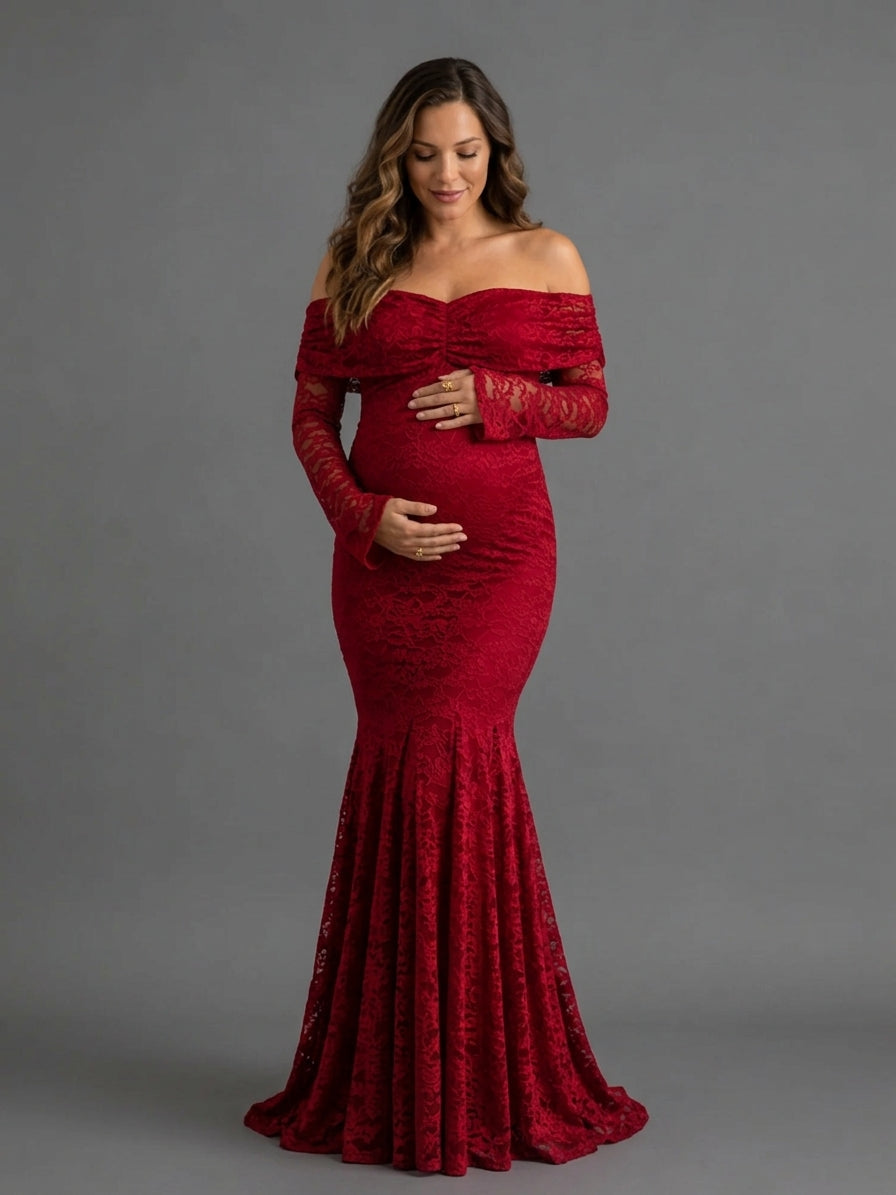 Off-The-Shoulder Fitted Gown for Baby Shower