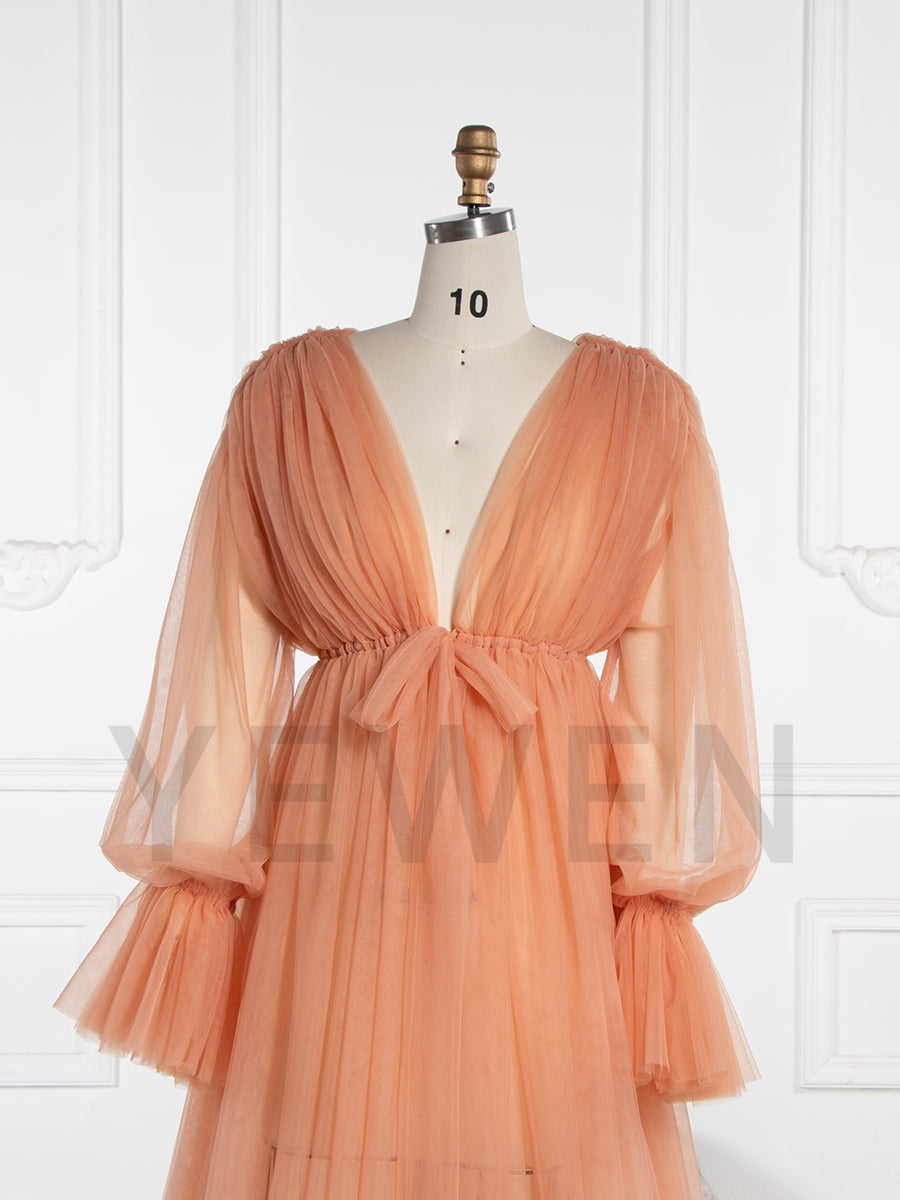 Long Sleeve Soft Tulle Sheer Maternity Dress Photo Shoot Dresses YW250069