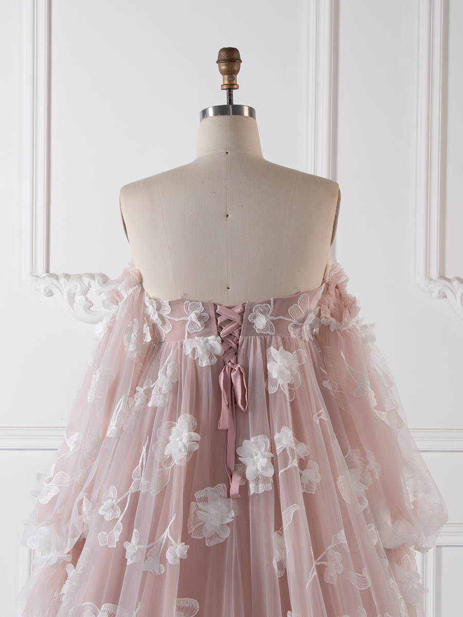 3D Floral Appliques Pregnant women Gown Photography Dress for Baby Shower Front Split YW251048