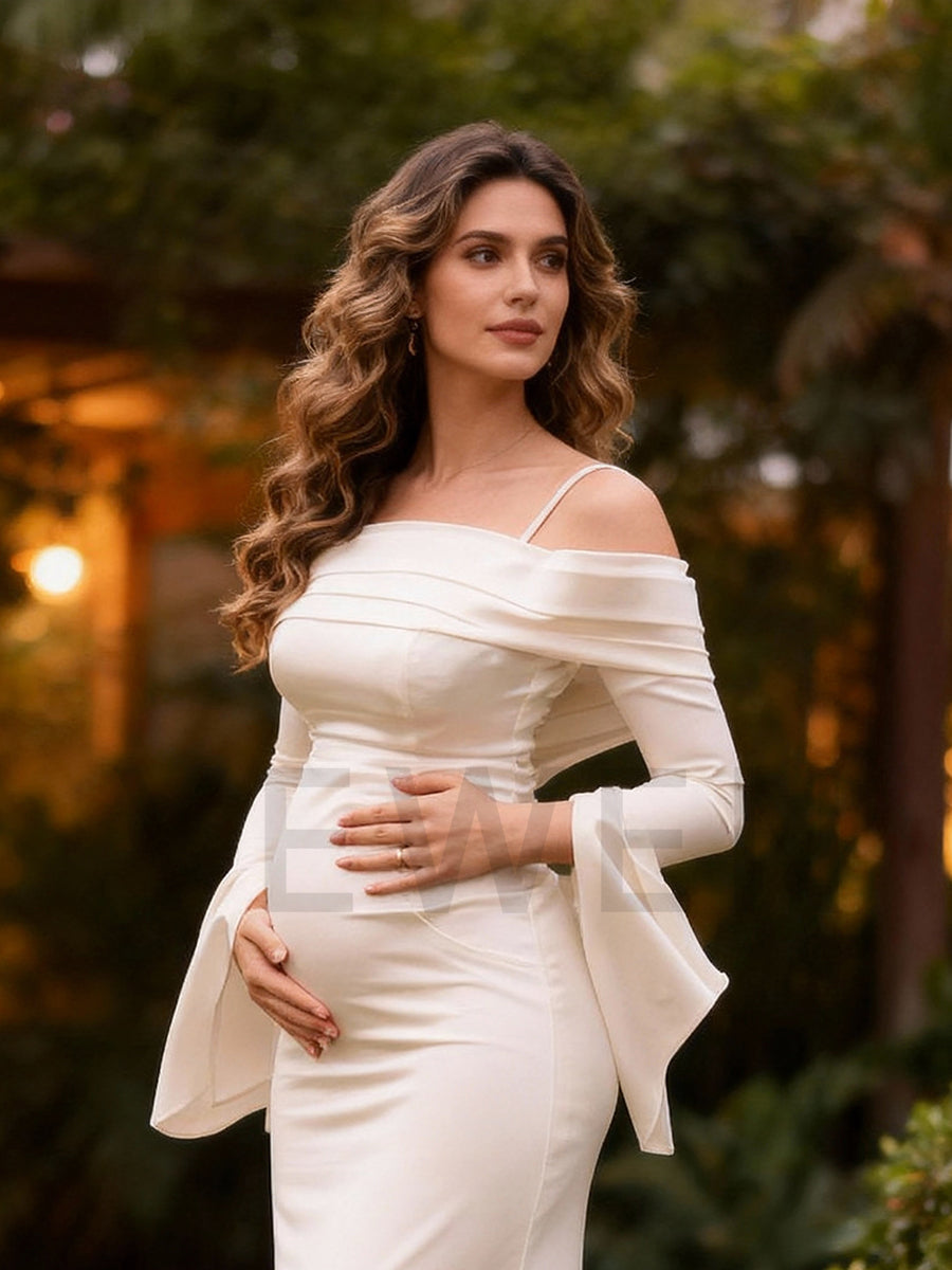 Off Shoulder Spaghetti Strap Slim Maternity Dress for Photo Shoot Baby Shower
