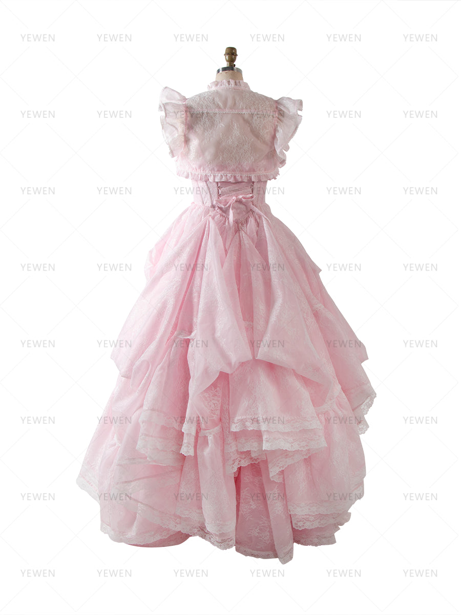Pink Lace Princess Dress with Adjustable Train Elegant Fairytale Ball Gown YW260240