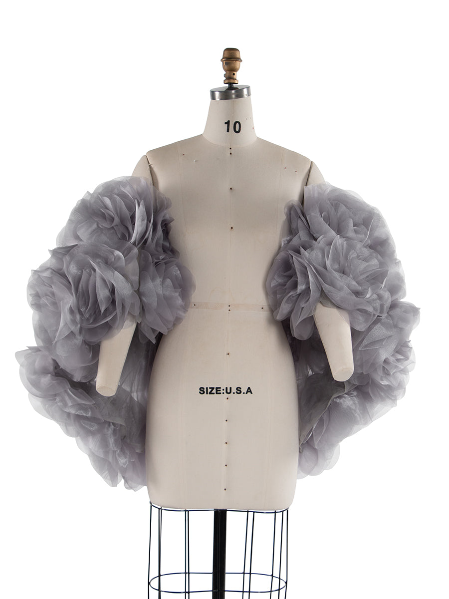 Gorgeous Handmade 3D Flower Short Cape Elegant Wedding Cover Up Bridal Shawl YW250011