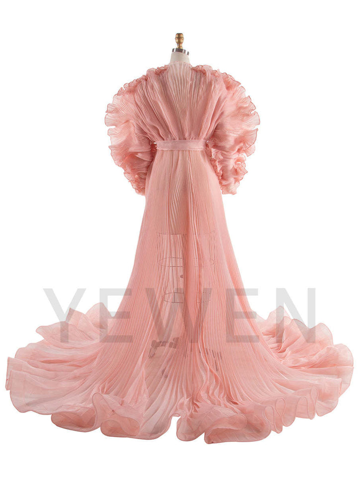 V Neck Pleated Organza Maternity Dresses for Photoshoot Big Skirt Sheer Dress for Maternity Baby Shower YW250013