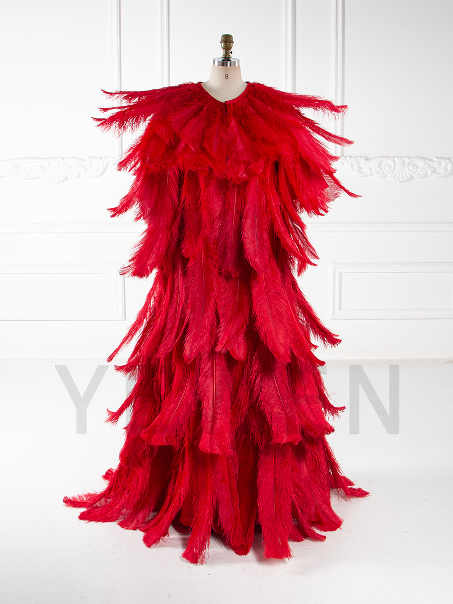 Luxury Ostrich Feather Cape Maternity Shoot Robe Gown YW250017