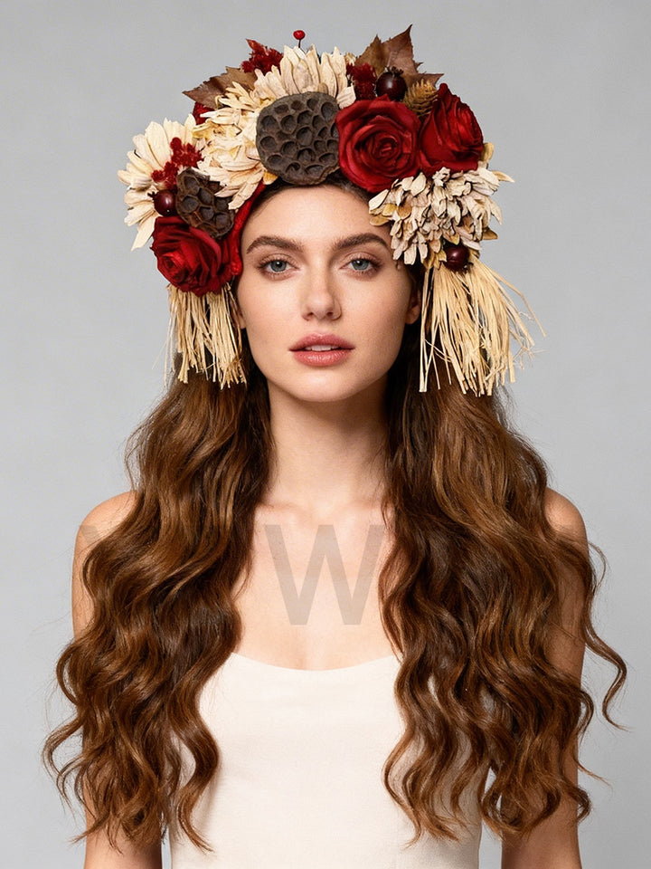 Flower Headdress Autumn Harvest Floral Crown Flower Head Piece Hair Accessories for Photoshoots Bridal Crown YW2603051D