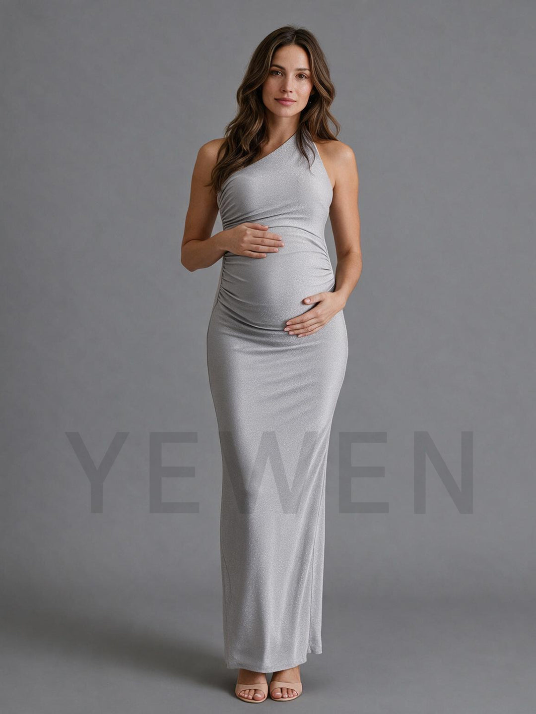 Asymmetrical One-Shoulder Stretch Maternity Dress for Baby Shower