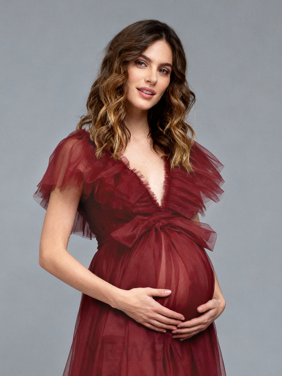 Maternity Photoshoot Dress Tulle Pregnancy Gown Baby Shower Outfit