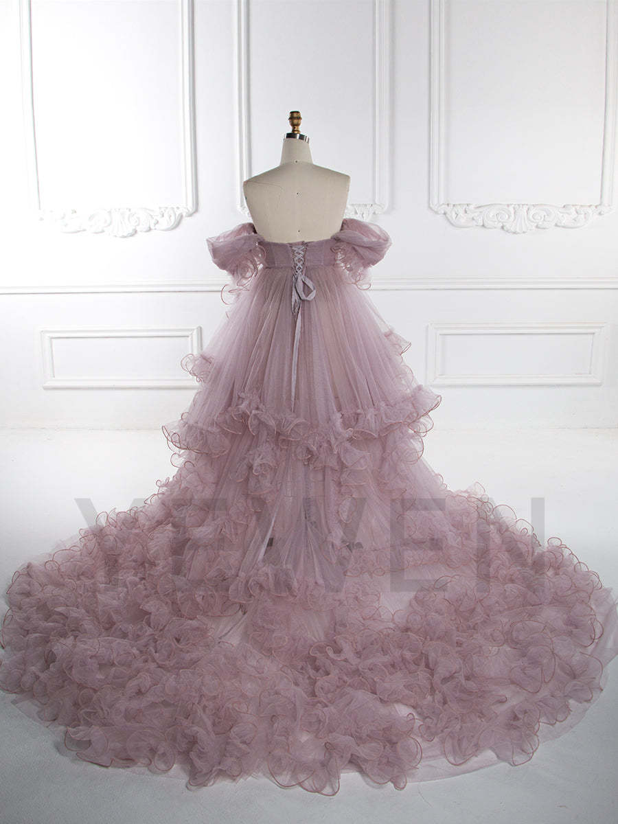 Maternity Dress for Photo Shoot Tulle Ruffle Maternity Gown Baby Shower Photoshoot Dress YW243160