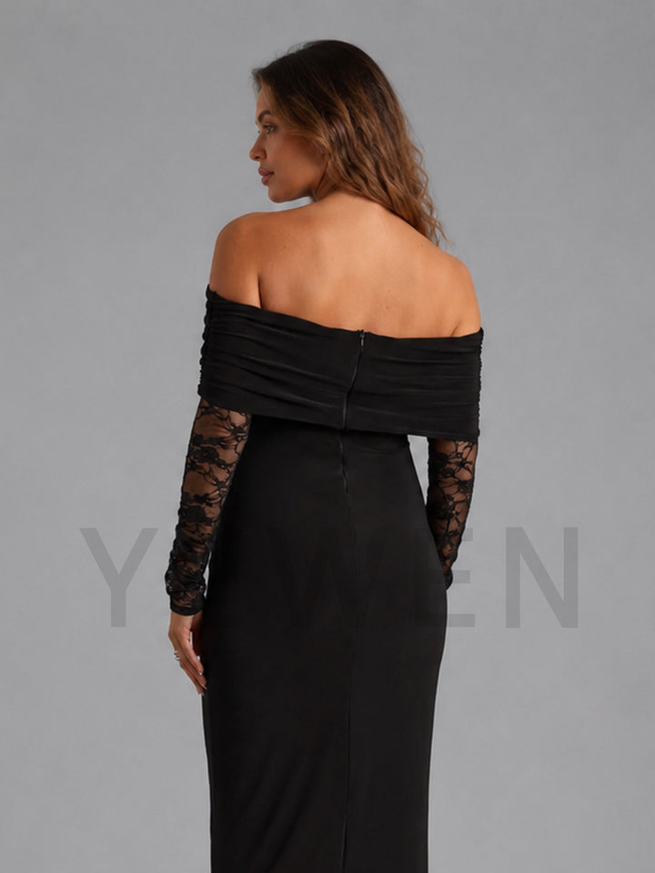 Black Bardot Maternity Maxi Dress with Lace Detail