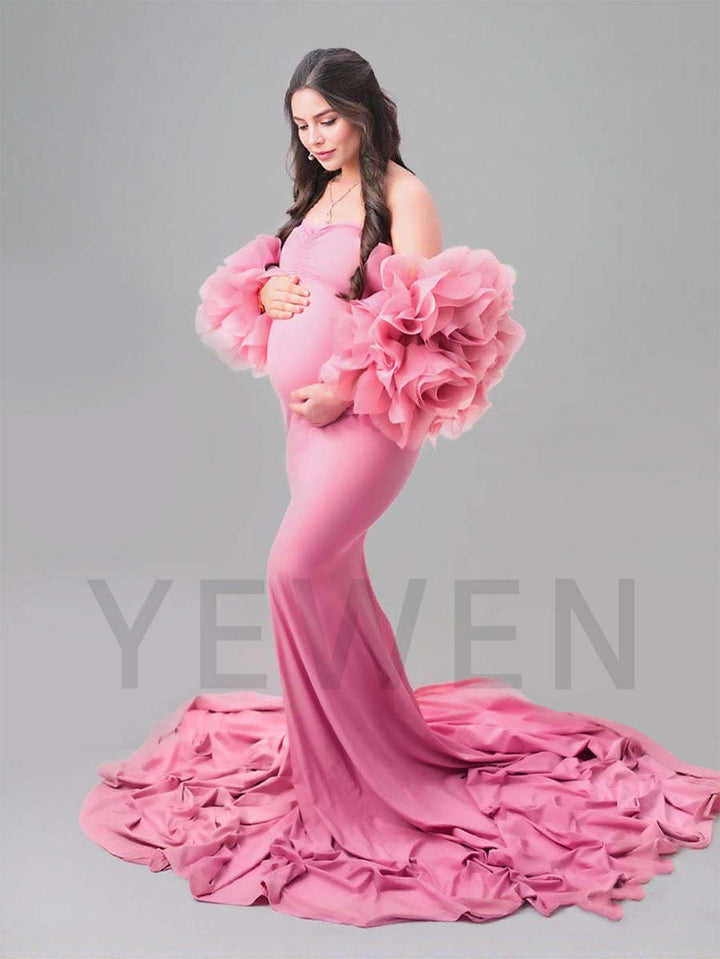 Pink Maternity Dress with Floral Wraps Stretchy Maternity Dress Photoshoot Pregnancy Dress Shoot YW251012