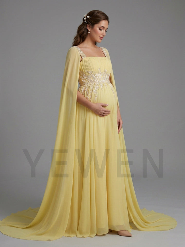 Chiffon Cape Sleeve Floral Sequin Maternity Baby Shower Dress YD260928