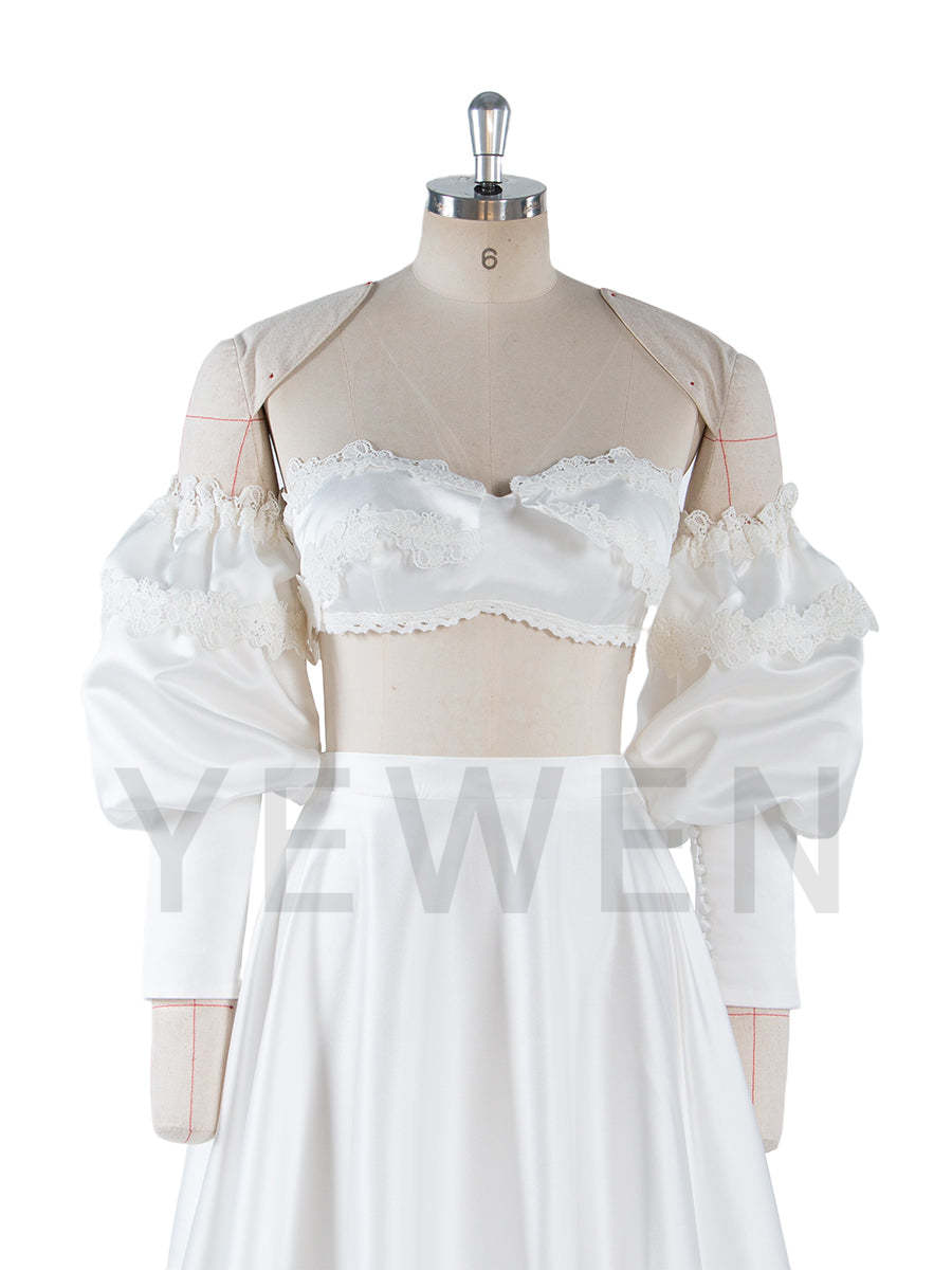 2 Piece White Wedding Set Boho Bridal Party Dress Vacation Dress for Photo Shoot YW250007