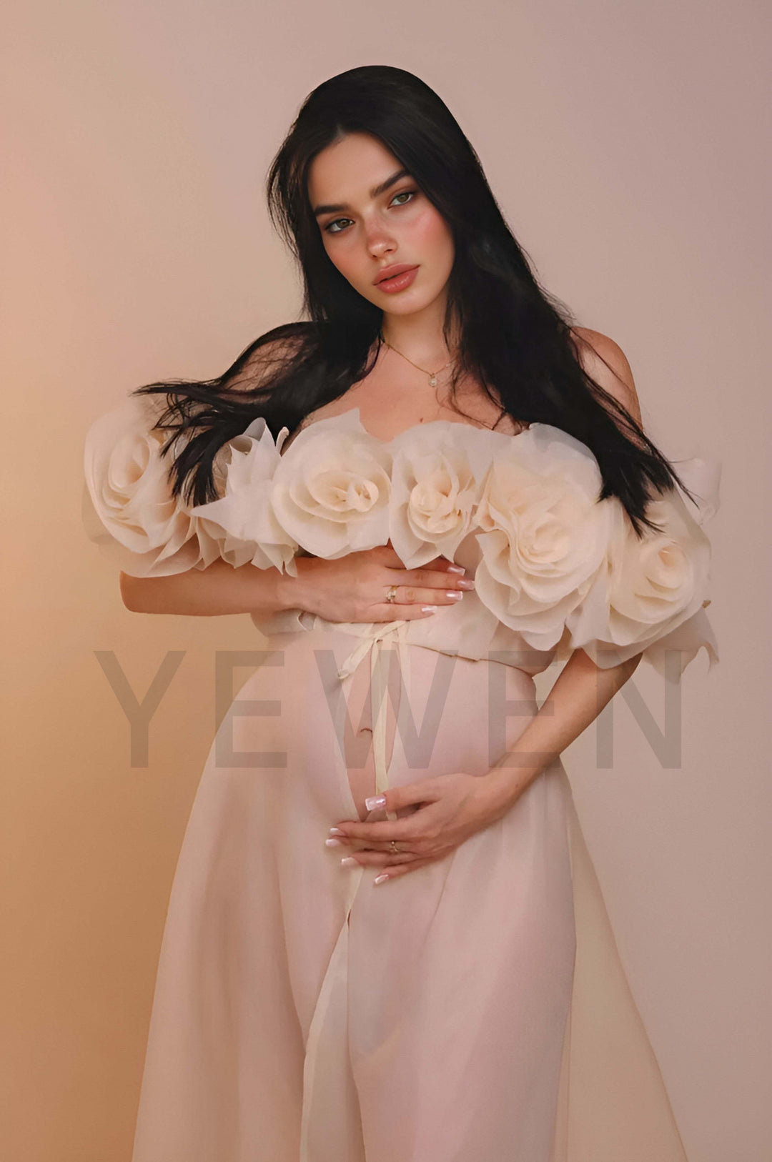 Maternity Dress for Photo Shoot 3D Flower See Through Maternity Gown Organza Sheer Pregnancy Dress for Baby Shower YW250023 Maternity Dress for Photo Shoot 3D Flower See Through Maternity Gown Organza Sheer Pregnancy Dress for Baby Shower YW250023