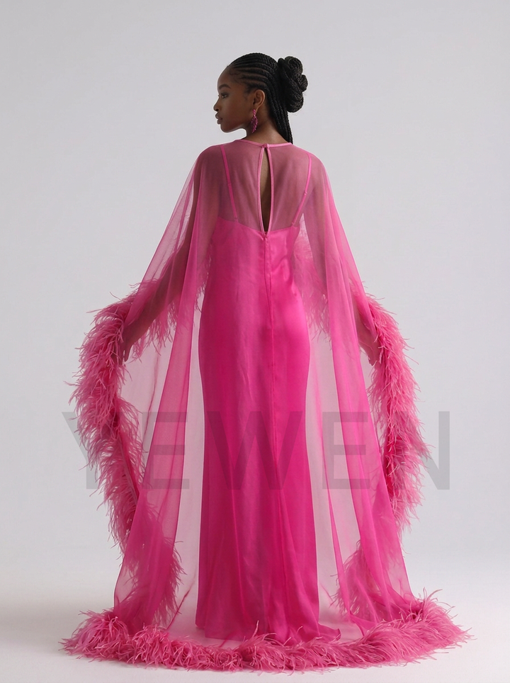 Luxury Ostrich Feather Cape Maternity Dress for Baby Shower YD260930