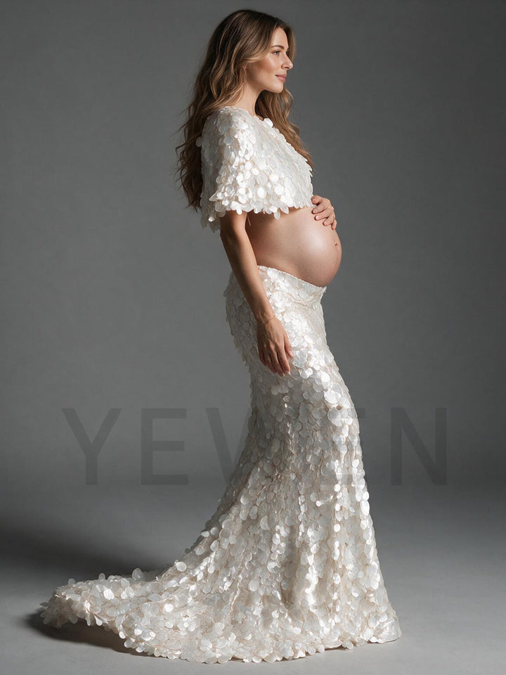 Two-piece Sequin Crop Top Maternity Gown for Photoshoot YW2610069