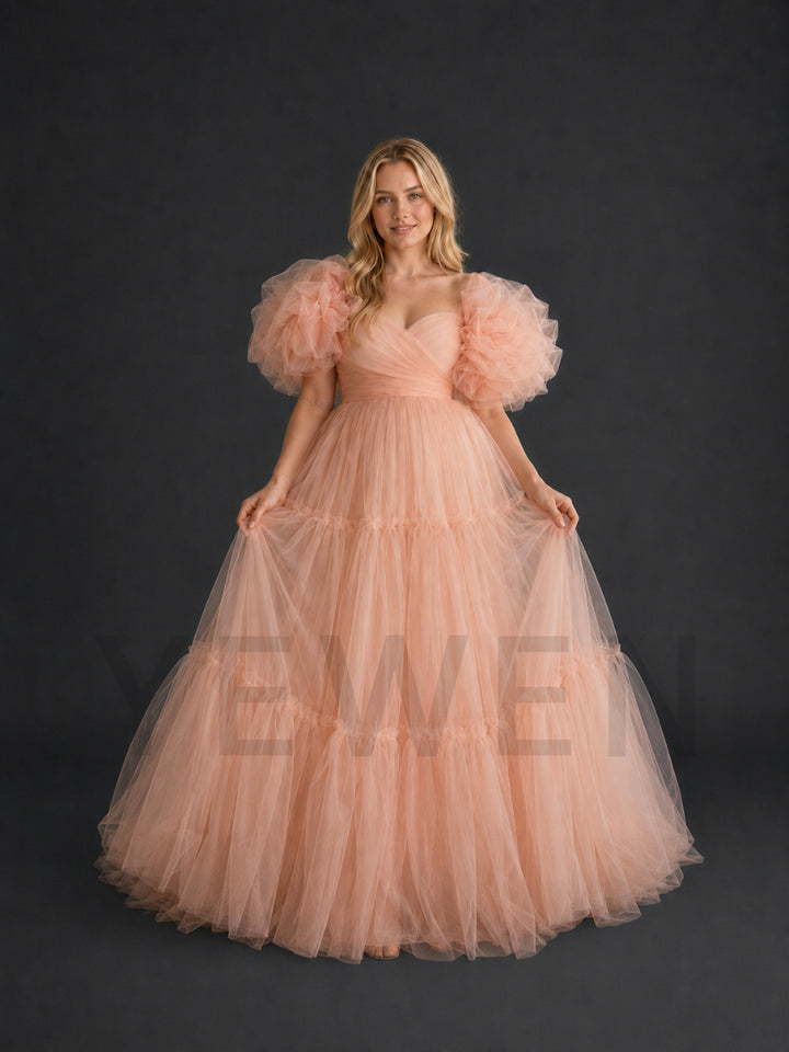 Sweetheart Oversized Puff Sleeve Maternity Photoshoot Dress HY269002