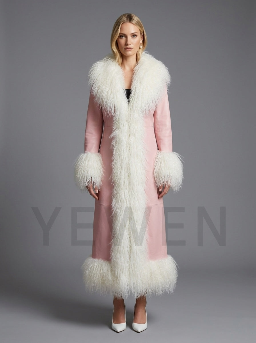 Genuine Wool Hooded Winter Coat with Oversized Fur Collar YD261016
