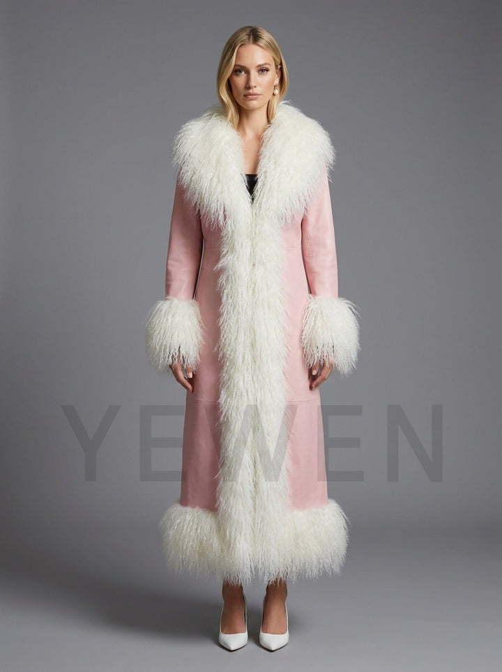 Genuine Wool Hooded Winter Coat with Oversized Fur Collar YD261016