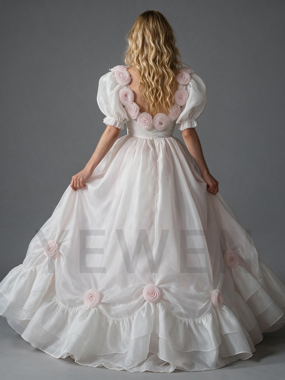 Corset Tiered Ruffle 3D Rose Puff Sleeve Princess Dress YW2610147