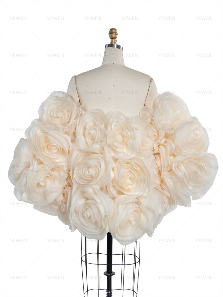 Bridal Organza Cape with Handmade Flowers Romantic Photography Cape YW260263-1