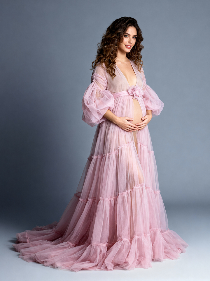 Elegant Flowy Maternity Gown Pregnancy Photoshoot Dress Baby Shower Dress