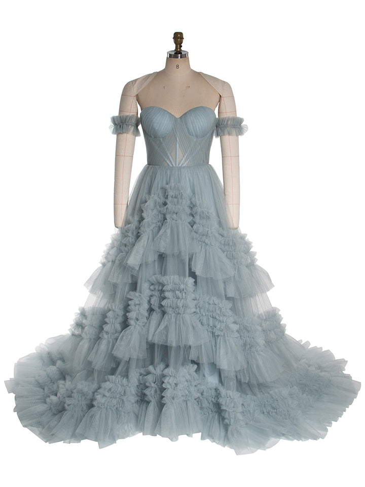 Elegant Sweetheart Tulle Gown Tiered Ruffles Evening Dress 2025