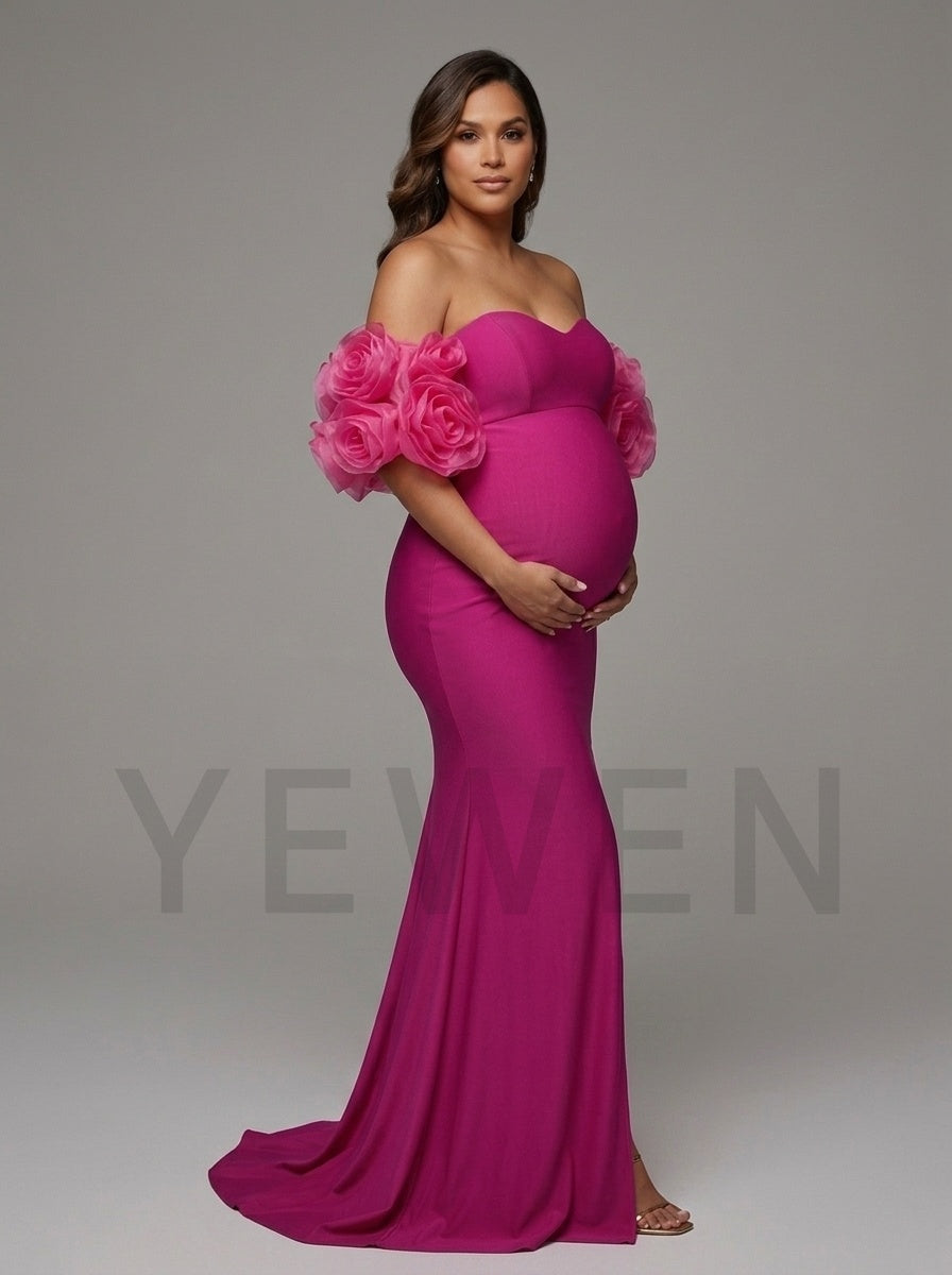 3D Floral Off-Shoulder Mermaid Maternity Baby Shower Dress YD261021