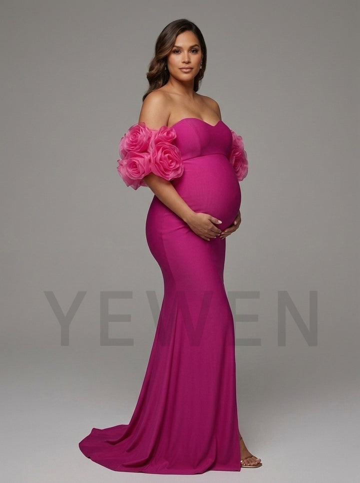 3D Floral Off-Shoulder Mermaid Maternity Baby Shower Dress YD261021