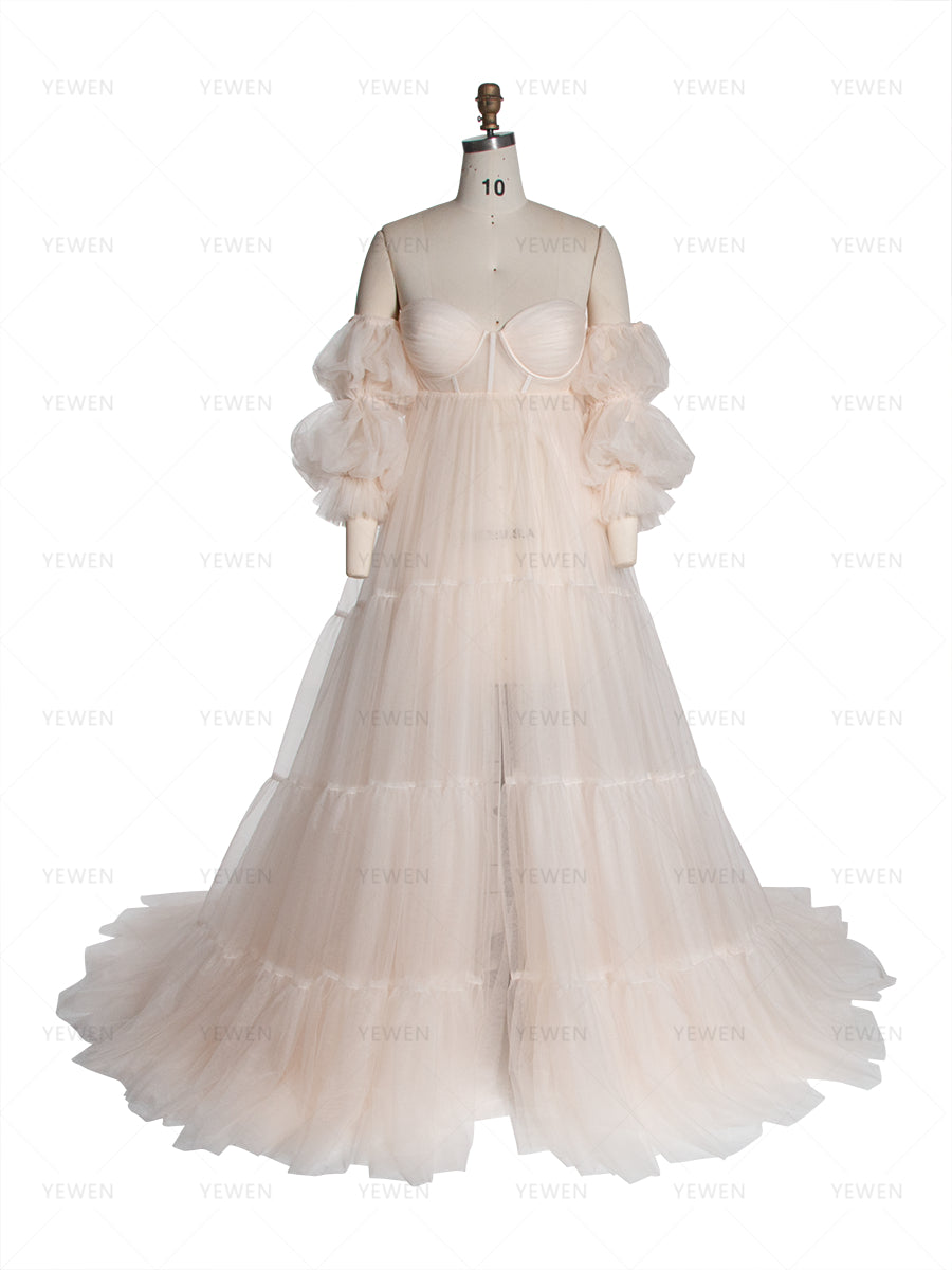 tulle maternity dress Euphemia and shape a look that matches each of your bridesmaids personalities while keeping a cohesive lineup Ivory Beaded Tulle See-through Maternity