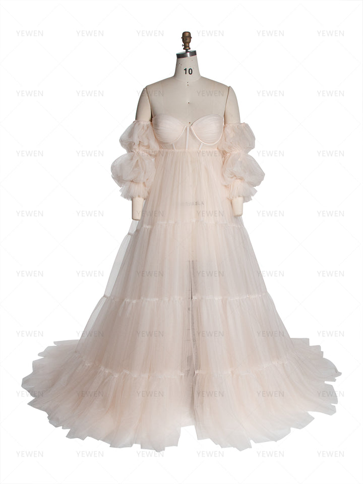 Tulle Maternity Dress for Photoshoot Strapless Long Ruffles Pregnancy Gown for Baby Shower YW260235