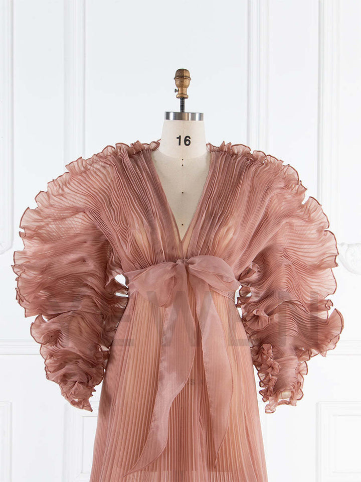 V Neck Pleated Organza Maternity Dresses for Photoshoot Big Skirt Sheer Dress for Maternity Baby Shower YW250013