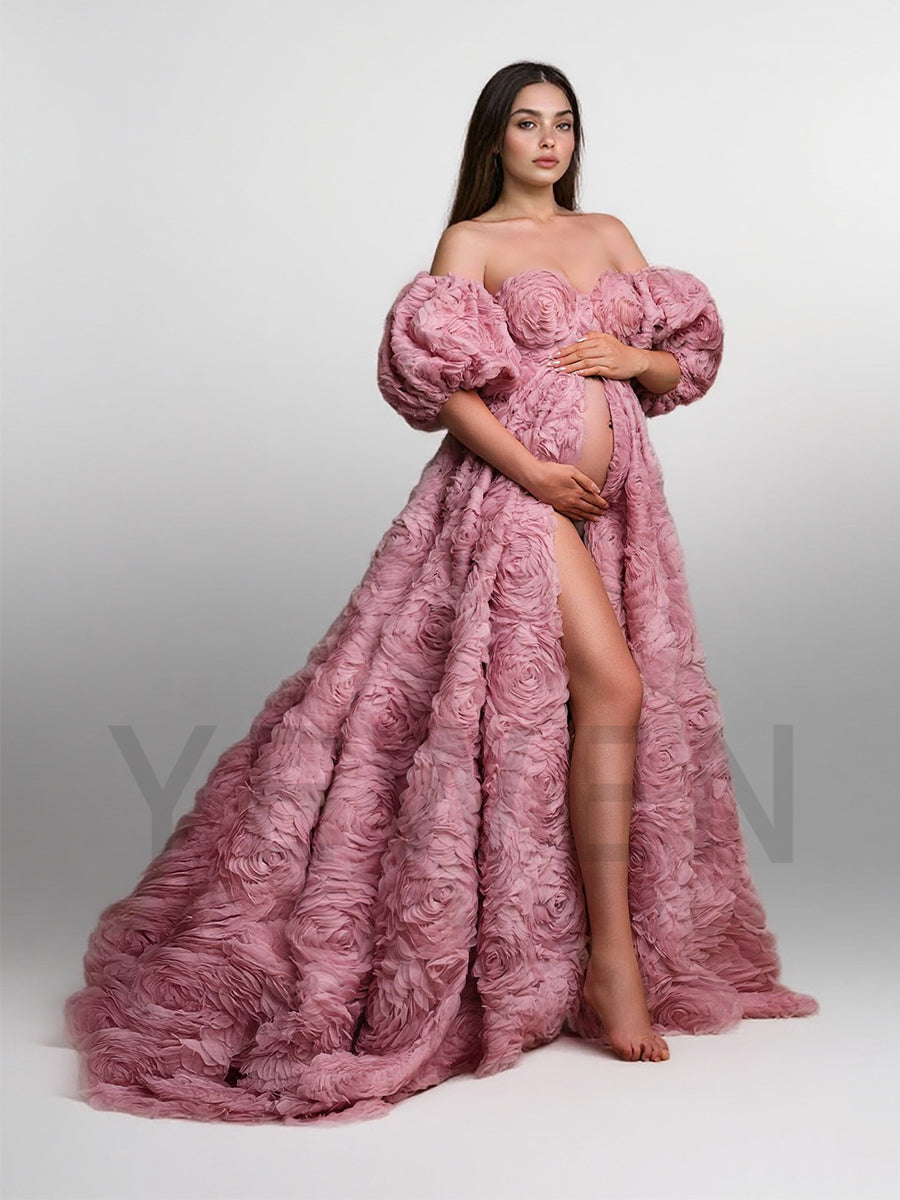 Exquisite Sweetheart 3D Flowers Dress for Maternity Photoshoot YW251026