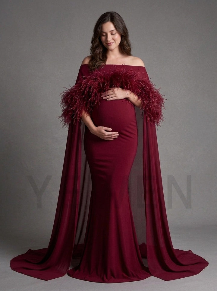 Feather Cape Maternity Dress for Baby Shower