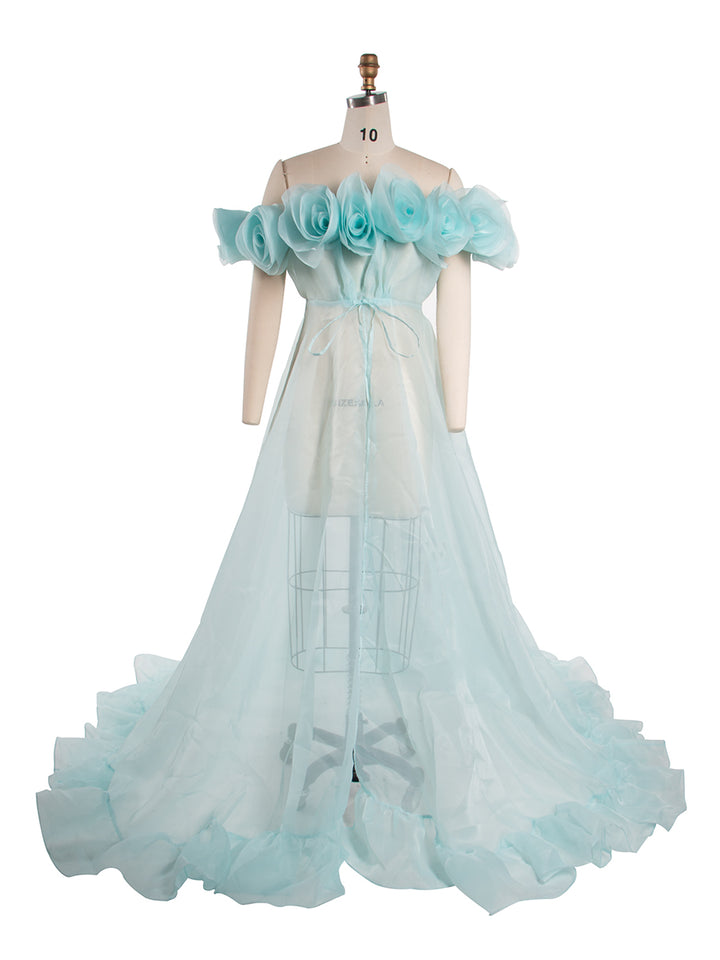 3D Flower See Through Maternity Gown Organza Sheer Pregnancy Dress for Baby Shower YW250023