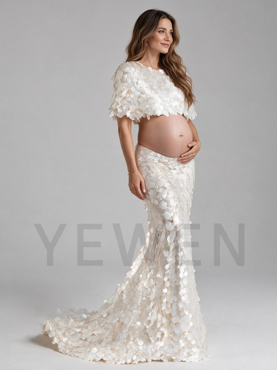 Two-piece Sequin Crop Top Maternity Gown for Photoshoot YW2610069