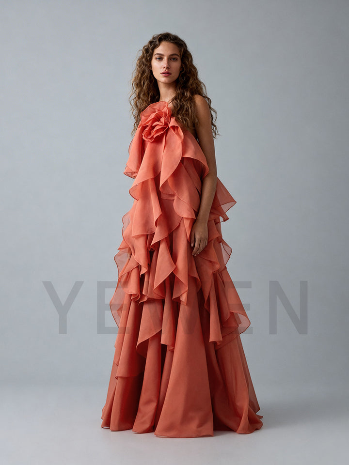 Solid Spliced Ruffles Party Beach Dress Backless Slim Maxi Dress