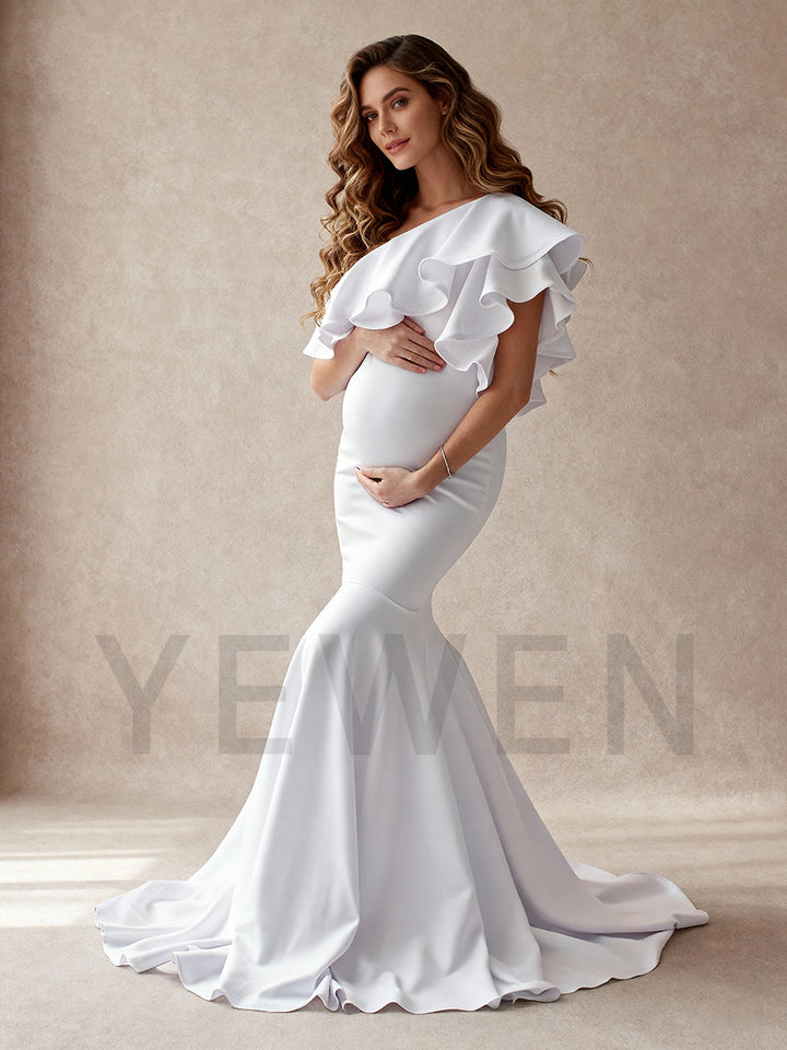 Ruffles One Shoulder Slim Maternity Dress Pregnant women Gown for Photo Shoot