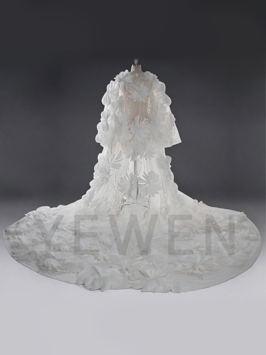 Luxury Ivory 3D Floral Bridal Cape with Royal Cathedral Train YW260331