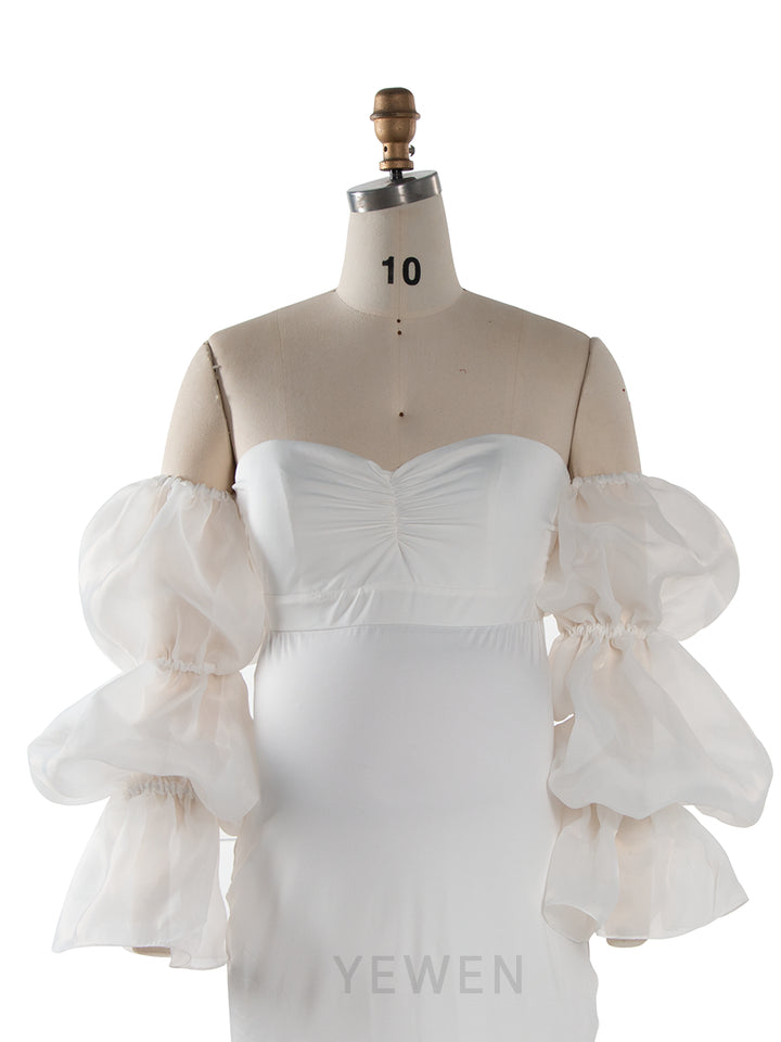 Ivory Mermaid Dress Photoshoot Detachable Sleeves Stretchy Maternity Dress YW250088