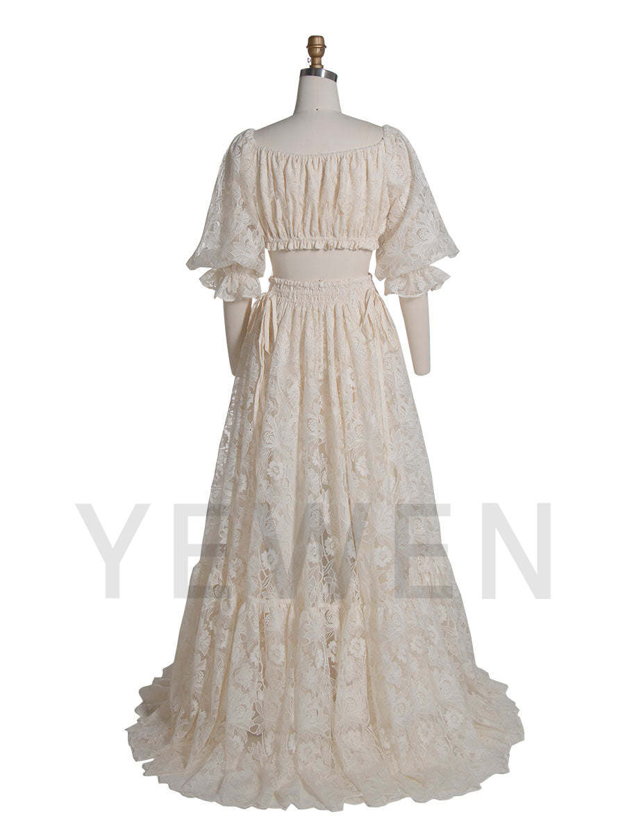2 Piece Set Lace Dress for Photo Shoot Bridal Gown Photoshoot Props YW240076
