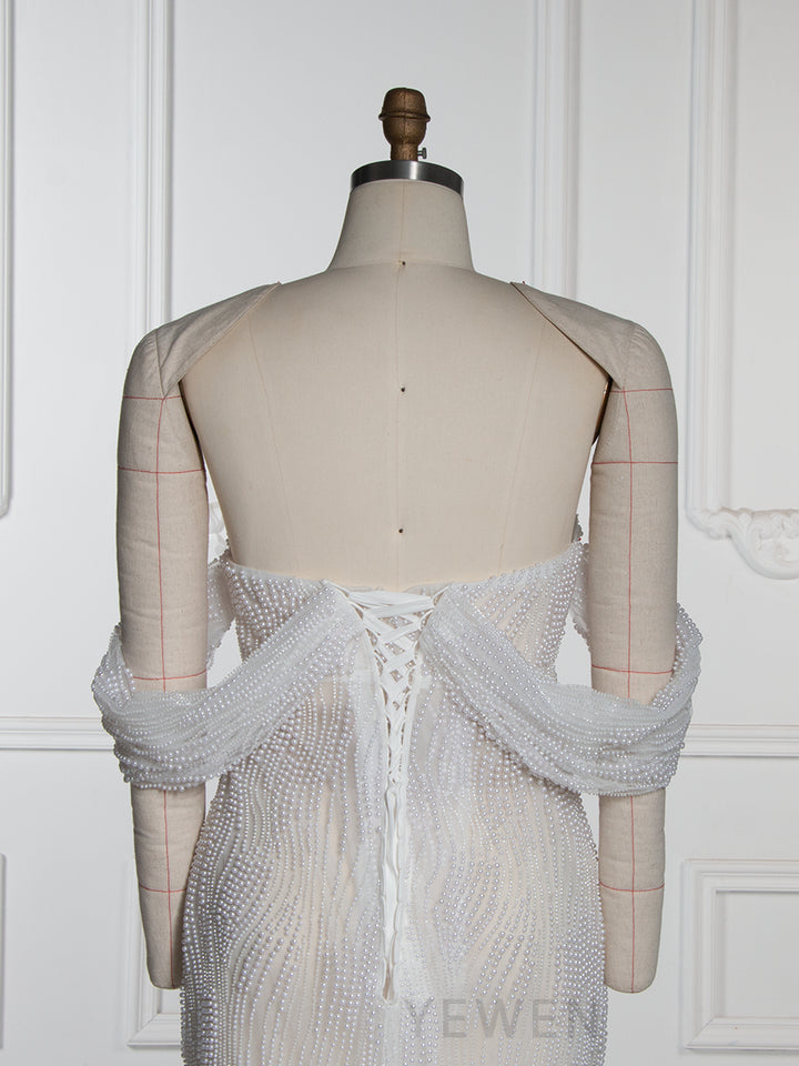 Luxury Pearls Maternity Fitted Dress for Photoshoot Maternity Gown for Photography YW251045