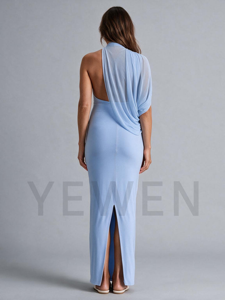 High Neck Draped Shoulder Cape Maternity Dress for Baby Shower