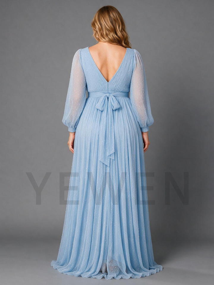 Blue Sheer Dot V-Neck Wrap Maternity Dress For Baby Shower