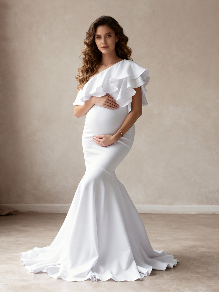 Ruffles One Shoulder Slim Maternity Dress Pregnant women Gown for Photo Shoot
