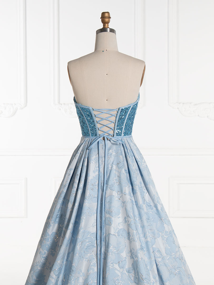 Elegant Sweetheart Blue Sequin Corset Top Jacquard Long Prom Dress yewendress Elegant Sweetheart Blue Sequin Corset Top Jacquard Long Prom Dress yewendress