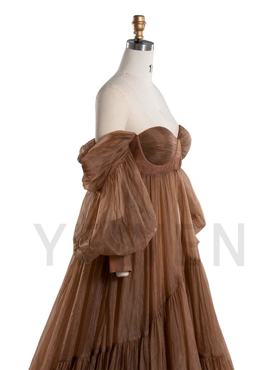 Off  The Shoulder Brown Maternity Photography Photo Shoot Dress YW240011
