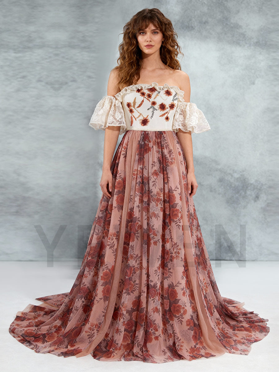 Romantic Floral Gown Boho Photoshoot Outfit YW251029